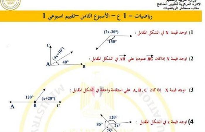 مراجعات نهائية.. أسئلة تقييم الأسبوع الثامن الرياضيات لـ الصف الأول الإعدادي