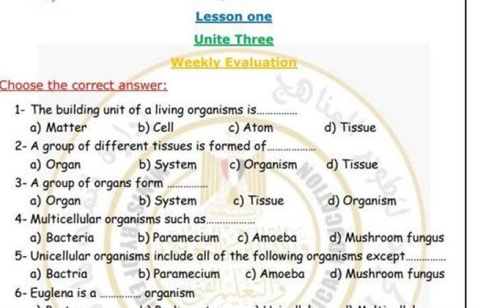 مراجعات نهائية.. أسئلة تقييم الأسبوع العاشر العلوم Science لـ الصف الثاني الإعدادي