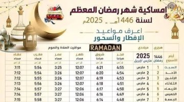 مواعيد السحور والإفطار في رمضان 2025