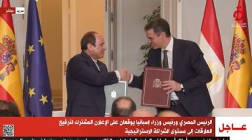 الرئيس السيسي ورئيس وزراء إسبانيا يوقعان على الإعلان المشترك لتوقيع العلاقات لمستوى الشراكة الاستراتيجية