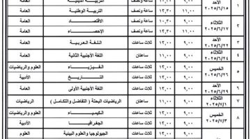 جدول امتحانات الثانوية العامة 2025 نظام قديم أدبي